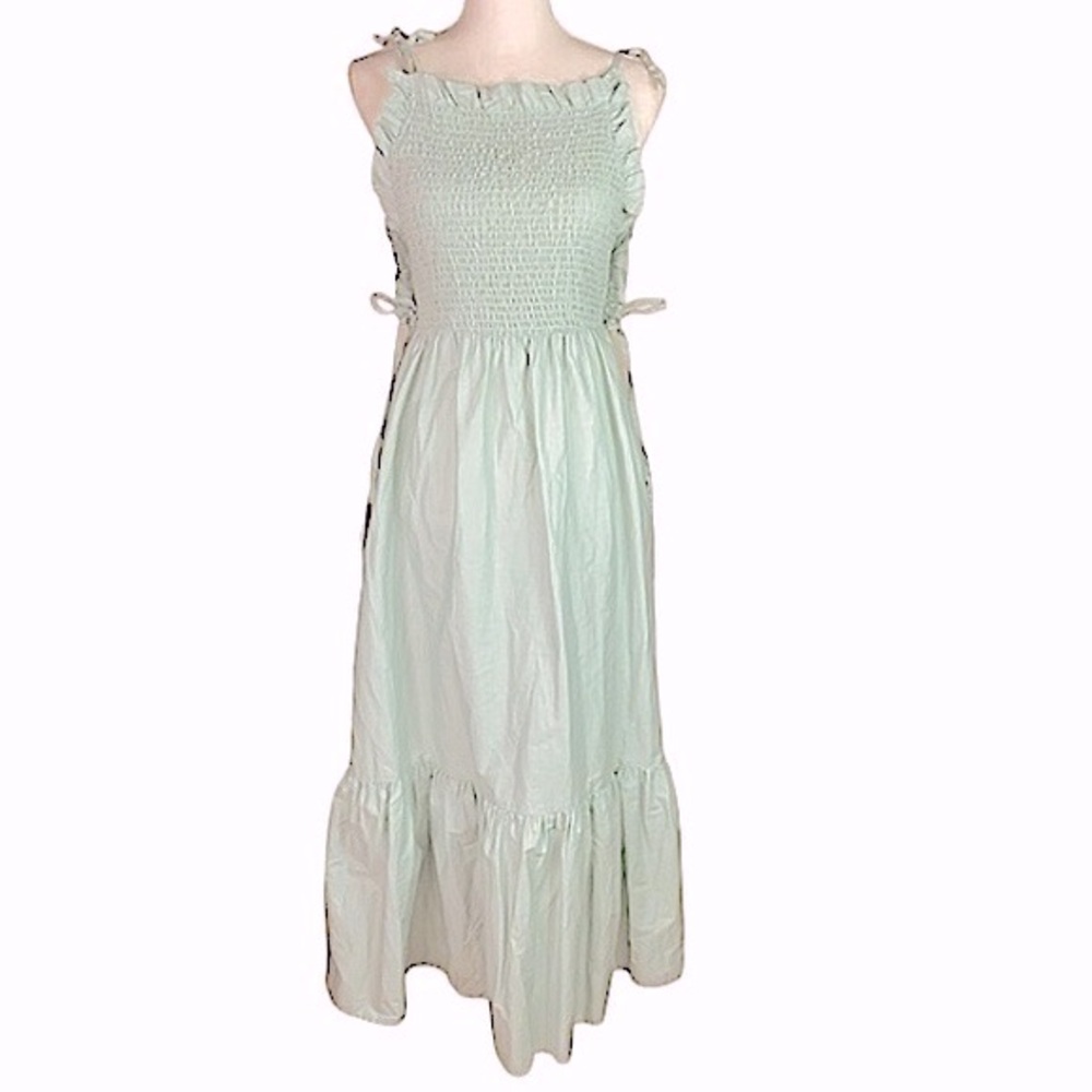 ASOS Design Wm’s Sz 4 Sage Green Tall Tie Square Neck Smocked Maxi Sundress